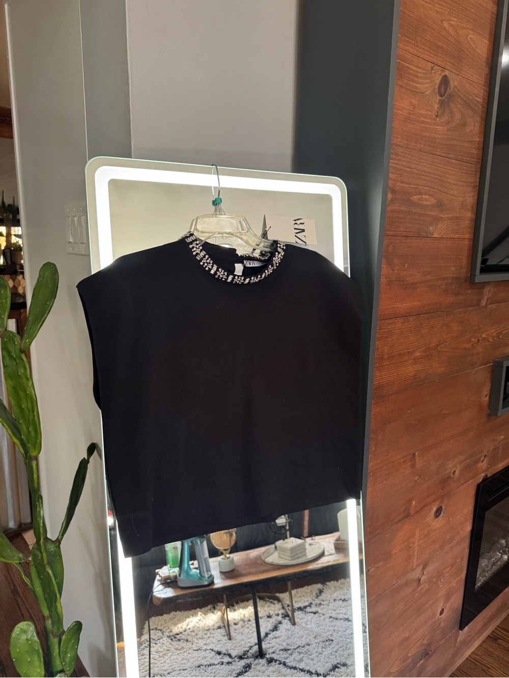 Zara Black Embellished Crewneck Sleeveless Sweatshirt